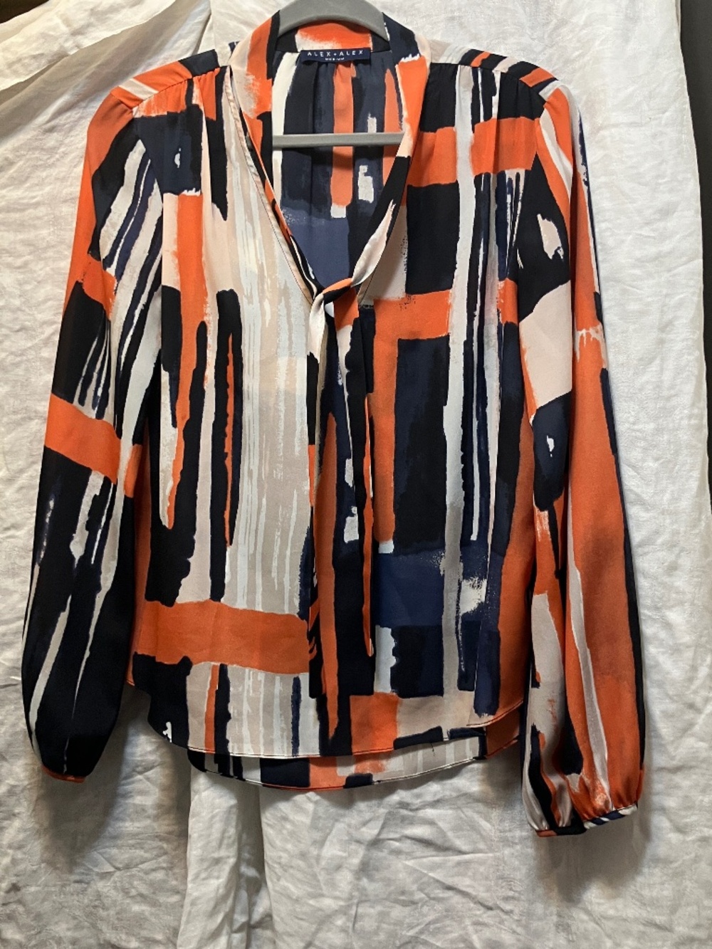 Tie-Neck Color Splash Long Sleeve Blouse, Alex + Alex, Medium